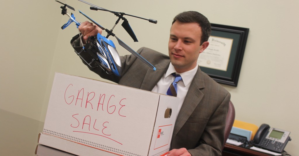 CNB's Bryan Fonville prepares to place the drone into temporary storage.