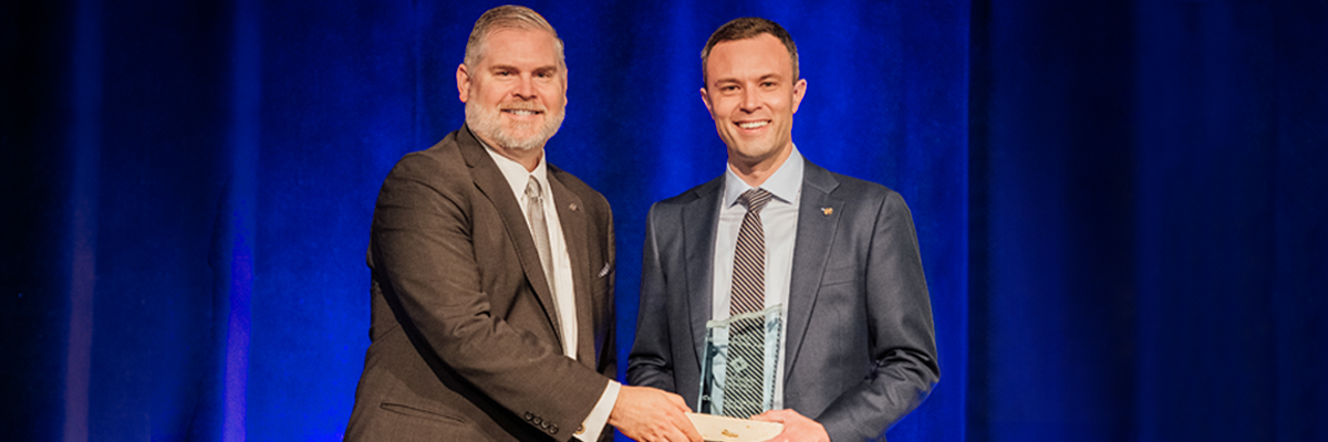 CNB's Bryan Fonville accepts Cornerstone Award from Texas Bankers Association.